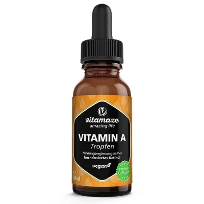 Afbeelding van Vitamine A Druppels hoge Dosis 5000 IE per Dag, 50 ml (1700 Druppels), Retinol vloeibaar &amp; veganistisch, Voedingssupplement zonder Additieven, Bio Beschikbaarheid, Made in Germany