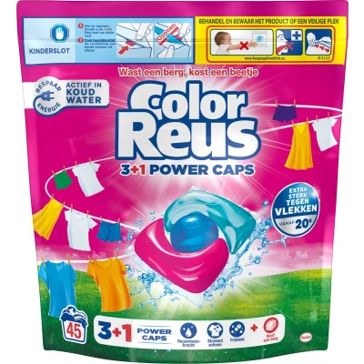 Afbeelding van Witte Reus Color Wasmiddelcapsules 3+1 Power Caps Gekleurde Was 45 stuks
