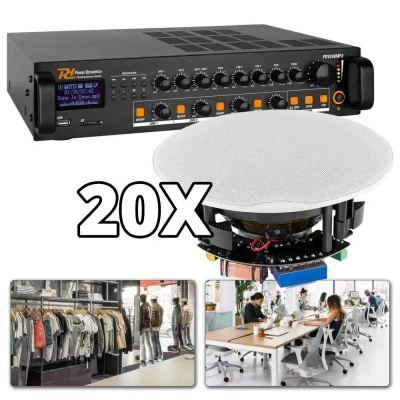 Afbeelding van Power Dynamics 100V installatie met 4 zones en 20 plafondspeakers