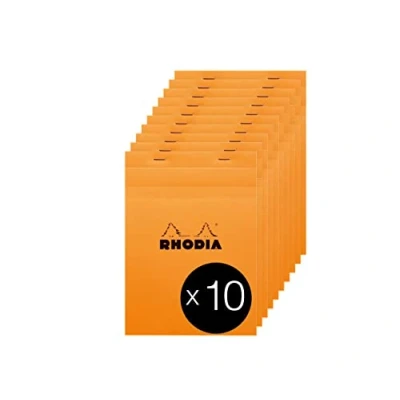 Afbeelding van RHODIA 16200Cpack Notitieblok nr. 16 oranje A5 kleine ruitjes 80 afneembare vellen Clairefontaine papier g/m² gecoate kartonnen omslag verpakking met 10 blokken