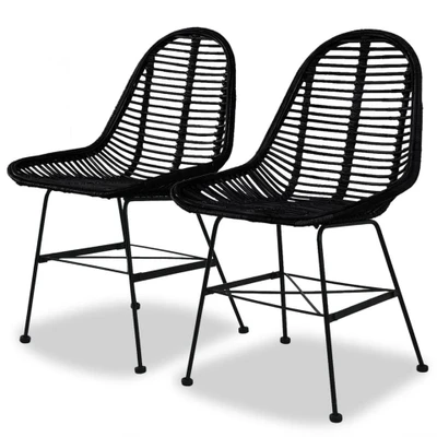 Afbeelding van vidaXL Eetkamerstoelen 2 st natuurlijk rattan zwart