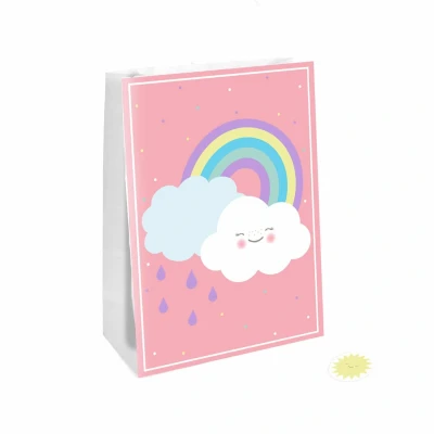 Afbeelding van Uitdeelzakjes Rainbow &amp; Cloud papier met stickers 15x21cm 4 stuks