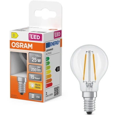 Afbeelding van OSRAM LED lamp Star Globe P25 Filament, 2700 K warm wit, 1,8 W, E14, helder, 250 lm, voor tafellampen, decoratieve lampen, accentverlichting, 15.000 uur