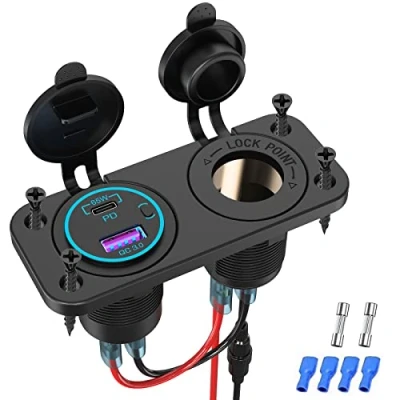 Afbeelding van PD 65W 12V USB Autolader voor MacBook: Qidoe C en QC 3.0 18W Dual Autostopcontact Sigarettenaansteker Snel Opladen met Aan/Uit Schakelaars / 24V Auto Motor Boot Camper Caravan