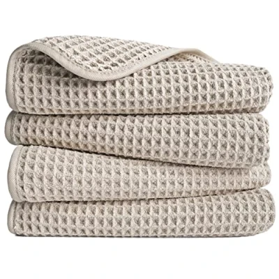 Afbeelding van POLYTE Microvezel pluisvrije handdoek, 40 x 76 cm, 4 stuks (beige, wafelweefsel)