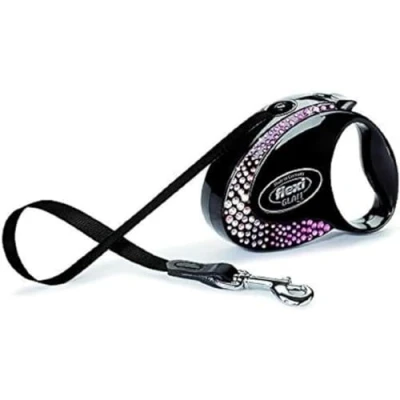 Afbeelding van Flexi Glam intrekbare hondentouw met Swarovski kristallen, S, zwart