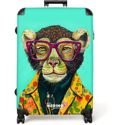Afbeelding van NoBoringSuitcases.com® Koffer groot Reiskoffer lichtgewicht Design Roze Bril Aap Dieren Rolkoffer met 4 wielen Grote trolley XL 98 liter bagage