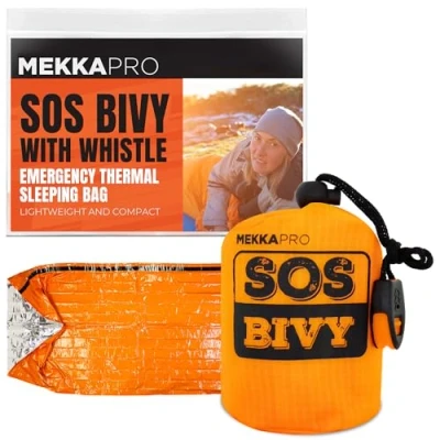 Afbeelding van MEKKAPRO SOS Noodslaapzak, thermische bivy slaapzak met survivalfluitje, survival Bivvy Sack, Mylar nooddeken