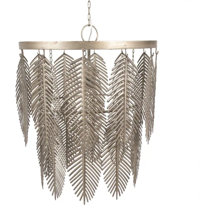 Afbeelding van Clayre &amp; Eef Hanglamp Ø 42x52 cm Goudkleurig Grijs Ijzer Bladeren Eettafel