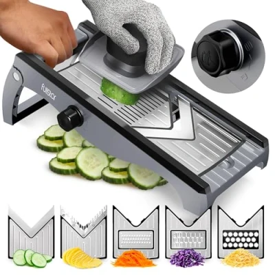Afbeelding van Keuken Mandoline Groentesnijder Voedsel Snijder Veggie Julienne Cutter &amp; Kaasrasp Aardappel Veg Keukengereedschap Gadgets (5 in 1 Verstelbaar Roestvrij Staal)