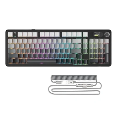 Afbeelding van ATTACK SHARK X98PRO Gasket Mechanisch Gaming toetsenbord,BT/2.4G Draadloos/USB C,LED Scherm&amp;CNC knop,RGB Zijkant Gegraveerd,98 Toetsen Hot Swap Lineaire Schakelaar,4000mAh,voor PC,MAC Zwart Gradiënt