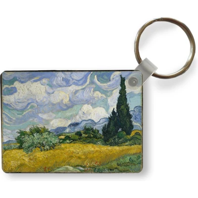 Afbeelding van Sleutelhanger Korenveld met cipressen Vincent van Gogh Uitdeelcadeautjes Plastic