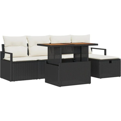 Afbeelding van vidaXL 6 Delige Tuin Sofa Set met Kussens Zwart Poly Rattan, 2 Zitter Rattan