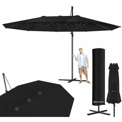 Afbeelding van KESSER® parasol, dubbele 4,6 m x 2,7 m, zweefparasol, afdekking en windbeveiliging met zwengel standaard, zwengelscherm, aluminium, waterafstotend, kantelbaar, 360 draaibaar, zwart, Ohne