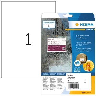Afbeelding van Etiket HERMA 4698 210x297mm weerbestendig wit 25stuks