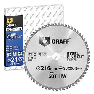 Afbeelding van GRAFF Zaagblad van 216 x 30 mm voor Aluminium Constructiestaal Metalen Buizen Cirkelzaagblad compatibel met Kapzaag Wisselzaag Tafelzaag Accucirkelzaag Professional