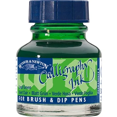 Afbeelding van Winsor &amp; Newton 1111341 Kalligrafie inkt voor vulpennen of kroontjespennen, onderling mengbaar, lichtecht met goede vloei eigenschappen 30ml fles, Leaf Green