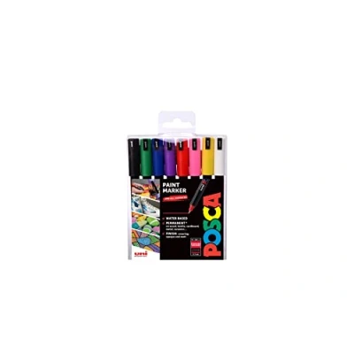 Afbeelding van POSCA PC 1MR permanente marker verfpennen, ultrafijne punt voor kunst en ambachten. Multi oppervlakte gebruik op hout, metaal, papier, canvas, karton, glasstof, keramisch rotskiezelporselein, set van