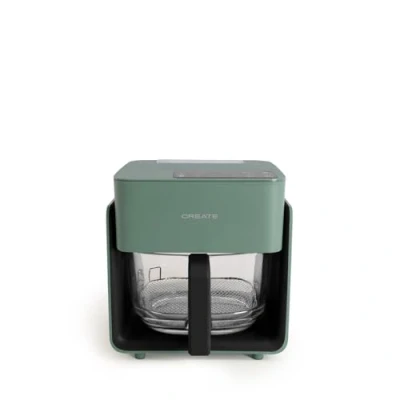 Afbeelding van CREATE Air Frischer Mist/Friteuse zonder olie, 4,2 l, met waterstomer in saliegroen, capaciteit 5 6 porties, programma&#039;s, glazen schaal, tijd en temperatuurcontrole, 1300 W