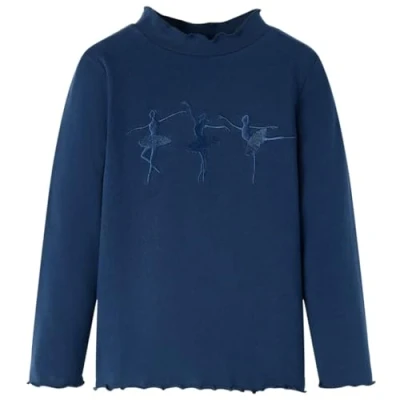 Afbeelding van Kindershirt lange mouwen ballerinaprint 116 marineblauw