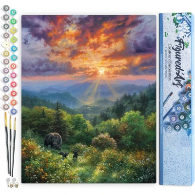 Afbeelding van Figured&#039;Art Schilderen op Nummer Volwassenen canvas Beer en zonsondergang Handwerk acrylverf Kit DIY Compleet 40x50cm zonder frame