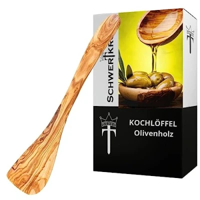 Afbeelding van Schwertkrone Kooklepelset olijfhout spatel risottolpel puntig en rond (pannenlifter)