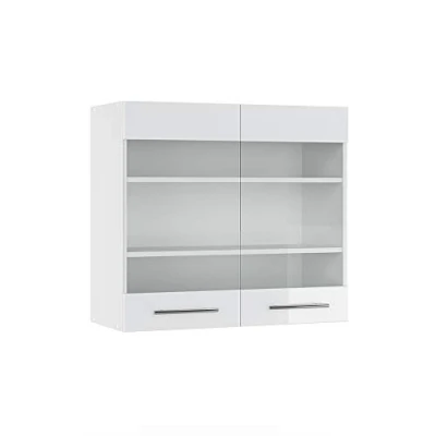 Afbeelding van Vicco Glazen keukenkast &quot;Fame Line&quot;, Wit Hoogglans/Wit, 80 cm