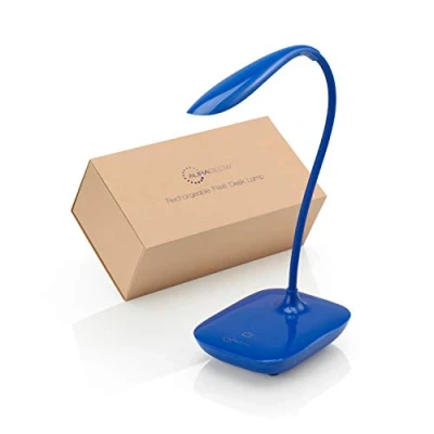 Afbeelding van Auraglow Draadloze oplaadbare flexibele verstelbare zwanenhals LED bureaulamp, aanraakbediening, dimbaar leeslampje voor thuis, kantoor, werk en studie blauw 1 pak