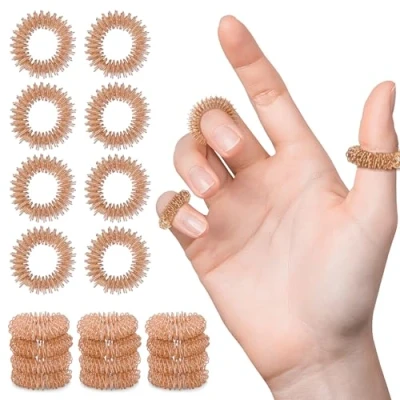 Afbeelding van 20 stuks acupressuurringen, stekelige sensorische vingermassagering, geruisloze ontspannende massageringen voor vingertoppen van volwassenen en jongeren (roségoud)
