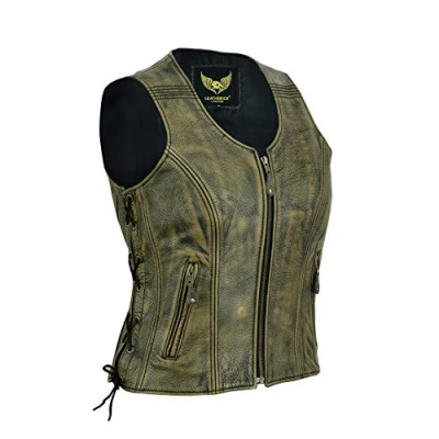 Afbeelding van Dames lederen gilet verdrietig bruin echte topnerf buffelleer mouwloze jas/vest (L) (12)