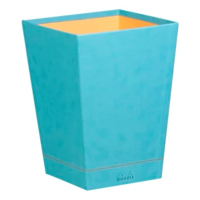 Afbeelding van Rhodia 318827C prullenbak (24 x 24 32 cm, kunstleer, elegant en praktisch, ideaal voor op kantoor), 1 stuk, turquoise
