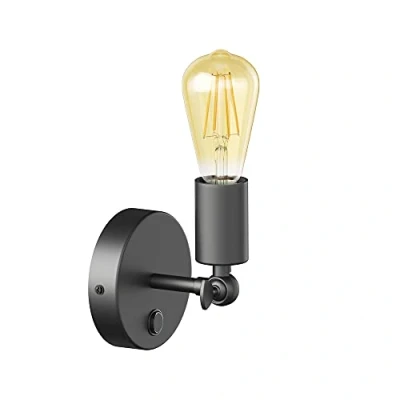Afbeelding van ledscom.de Vintage E27 wandlamp FETRO schakelaar, zwart, draaibaar + LED goud max. 814lm extra warm wit 3 niveaus