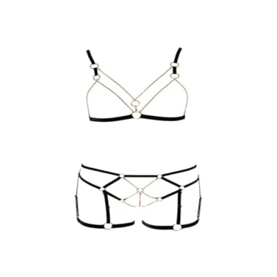 Afbeelding van Cottelli Collection Kinky Setje Open Cup Kruis Zwart L