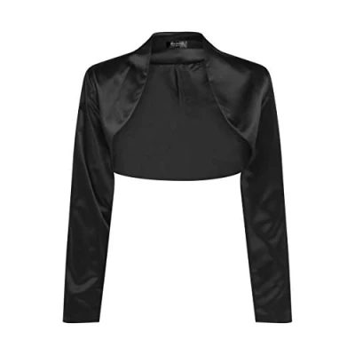 Afbeelding van Bolerose Formeel Lang Mouw Satijn Bolero Shrug (Zwart, S)