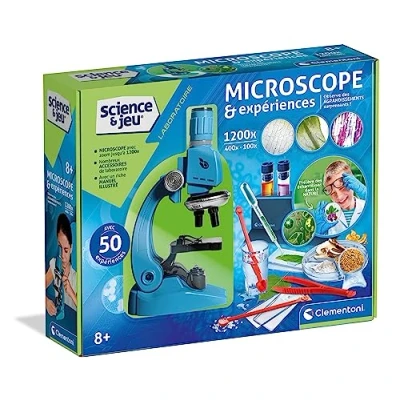 Afbeelding van Clementoni Microscoop &amp; experimenten Initiation Science50 om uit te voeren Inclusief: plastic glijbanen, reageerbuizen, pipetten, vergrootglas, Vergroot tot 1200 keer Leeftijd 8+