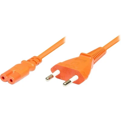 Afbeelding van Stroomkabel met rechte C7 plug en stekker 2x 0,75mm / oranje 1,8 meter