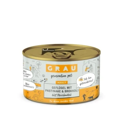Afbeelding van GRAU het origineel Natvoer voor honden Gevogelte met pastinaak/broccoli, 6 verpakking (6 x 200 g), graanvrij, gevoelige volwassen