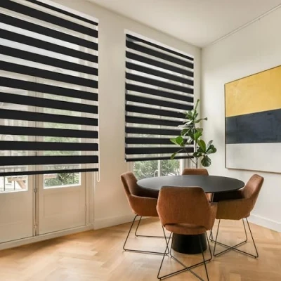 Afbeelding van Blindecor Lira dubbel rolgordijn voor nacht en dag, zwart, 80 x 180 cm