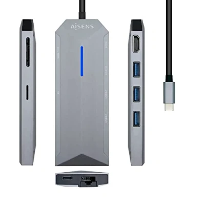 Afbeelding van Hub USB Aisens ASUC 8P004 GR Grijs 100 W 4K Ultra HD (1 Stuks)