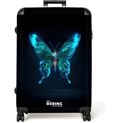 Afbeelding van NoBoringSuitcases.com® Koffer groot Reiskoffer lichtgewicht Magische digitale vlinder Rolkoffer met 4 wielen Grote trolley XL 98 liter bagage