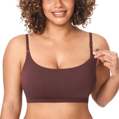 Afbeelding van MOMANDA Vrouwen voedingsbeha zonder beugel Naadloos Geribd Bralette Sport Zwangerschap Verpleeg BH&#039;s Slapen Comfortabel Hazelnoot M