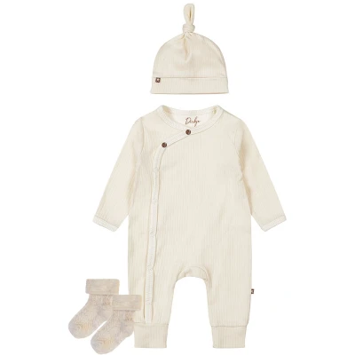 Afbeelding van Dirkje Noppies Kledingset Unisex Boxpak met mutsje Offwhite 1 paar sokjes taupe werkje 56