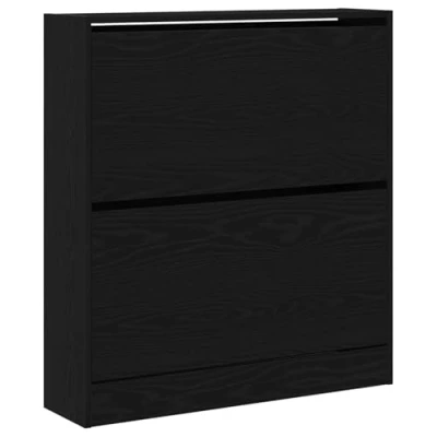 Afbeelding van vidaXL Modern zwart eiken schoenenrek met 2 lades en planken stijlvolle oplossing voor slaapkamer/hal massief hout elegante matte afwerking perfecte organisatie