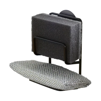 Afbeelding van Yamazaki Schuursponshouder Tower Double Met Zuignap Zwart 7,5x6,3x12,7cm