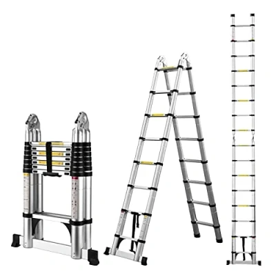 Afbeelding van Telescopische ladder van aluminium, vouwladder, multifunctionele ladder, staande uittrekbare maximale belasting: 150 kg, zilver