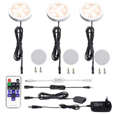 Afbeelding van AIBOO led kastverlichting, 3 delige complete set, onderbouwlampen met afstandsbediening, keukenlampen, vitrineverlichting, warm wit, 2700 K, onderbouwlampenset inclusief alle accessoires