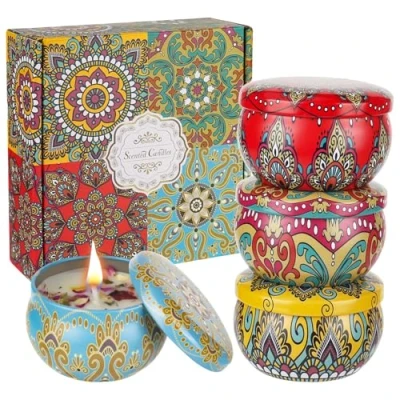Afbeelding van XTDMJ Geurkaarsen, geschenken voor vrouwen, set van 4 natuurlijke sojawas, aromatherapie kaarsen, geurkaars stressverlichting, lichaamsontspanning, Kerstmis, verjaardag, badkamer, yoga