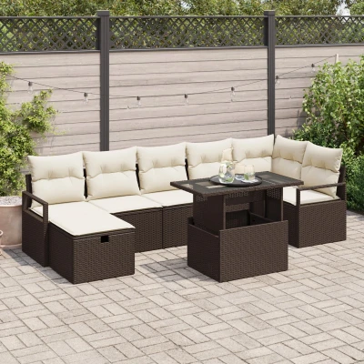 Afbeelding van vidaXL 8 delige Tuin Sofa Set met Kussens Bruin Poly Rattan