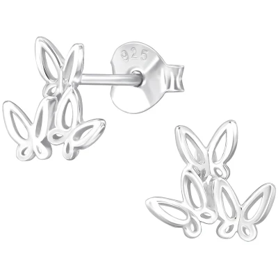 Afbeelding van JoyS Zilveren vlinder oorbellen 3 vlindertjes 8.3 x 7.7 mm oorknoppen sterling zilver 925