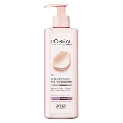 Afbeelding van L&#039;Oréal Paris Gezichtsreiniging, reinigingsmelk voor het verwijderen van make up, met rozen en jasmijnextract, ook geschikt gevoelige huid, kostbare bloemen, 1 x 400 ml